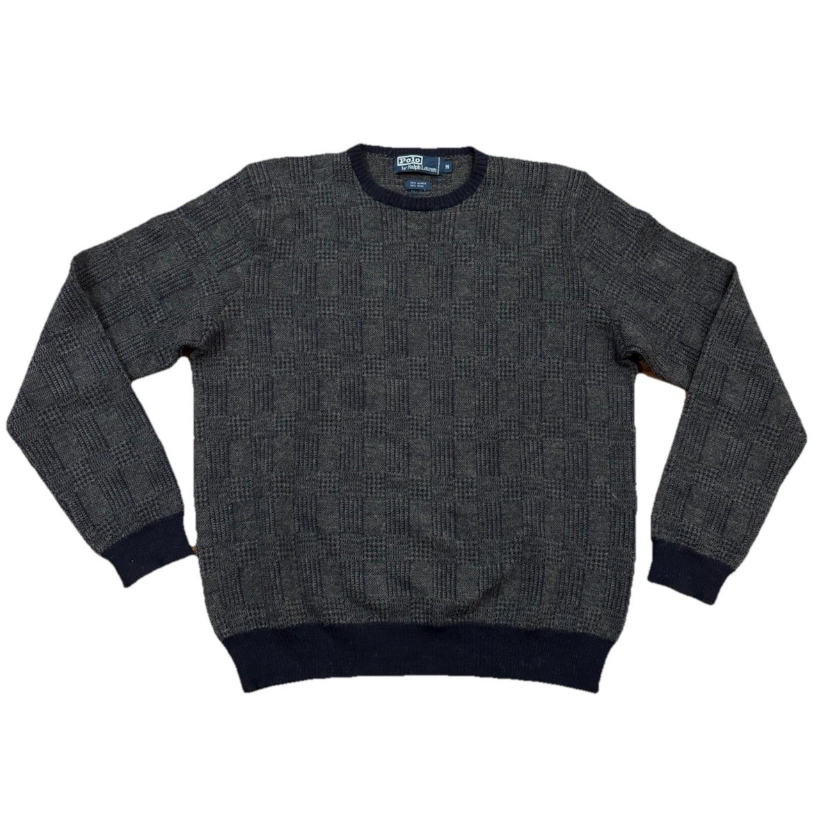 Vintage 90's Polo Ralph Lauren Sweater Alpaca Wool Knitted Blue Plaid Men's M